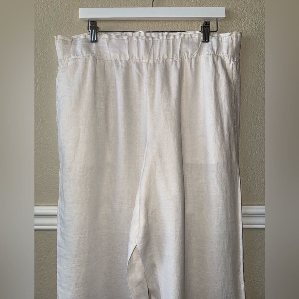 Talbots 100% Linen Nantucket Wide Leg Pants Crisp White Pull On Elastic Waist L - Picture 10 of 14